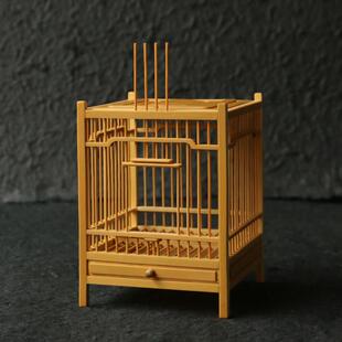 精品纯手工制作天然老玉竹螽斯笼竹制方形带抽屉蛐蛐鸣虫笼竹虫具