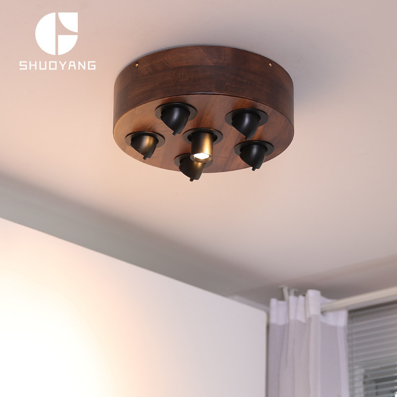 北美黑胡桃木LED明装射灯圆形无主灯客厅餐厅阳台360度可调木质灯,家装灯饰光源,明装射灯,淘宝优惠券,粉丝福利购,淘宝优惠卷
