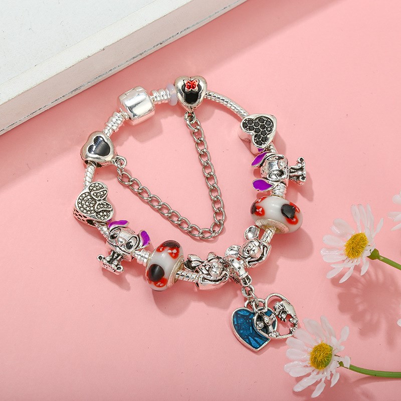 2023年Diy新款镀银925蛇骨链学生闺蜜卡通精美手饰串珠手链