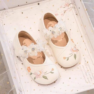 女孩汉服鞋儿童古m风中国风绣花鞋配马面裙的鞋子女童公主皮鞋软