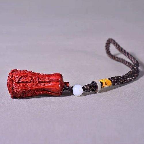 小叶紫檀白菜摆件百手把件吊坠男女随身饰品带挂绳木雕