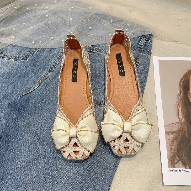 2025新款时尚方头镂空绣花单鞋浅口平底凉鞋女舒适透气夏季妈妈鞋,女鞋,浅口单鞋,淘宝优惠券,粉丝福利购,淘宝优惠卷