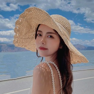 防曬超大帽檐遮陽(yáng)帽沙灘海邊J度假太陽(yáng)帽子可折疊帽子 草帽女夏季