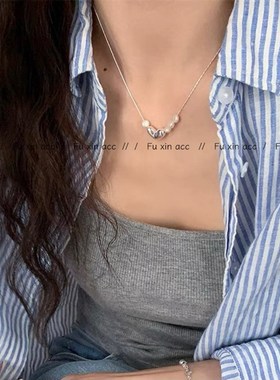 秋冬新款天然淡水珍珠串珠项链女小众高级感不规则扁豆锁骨链颈链