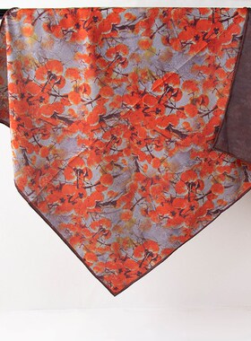 2024秋冬新款香云纱花萝70*70方巾中国风妈妈围巾女复古送礼丝巾