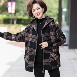 胖妈妈装 针织开 毛衣外套加厚上衣2024新款 中老年N人女春秋冬大码