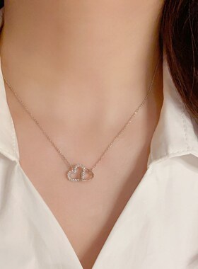 韩式时尚精致简约镂空爱心锆石项链法式轻奢小众设计感高级锁骨链