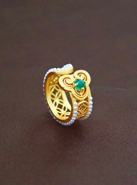 新中式中古款如意珍珠女士戒指轻奢高级精致气质简约小众复古指环