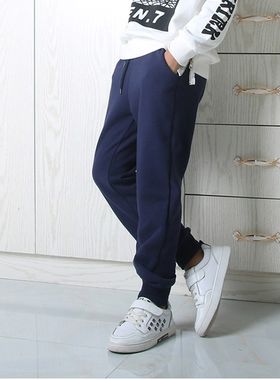 儿童浅灰色运动裤加绒男童校服y女童卫裤束脚裤保暖中学小学生裤