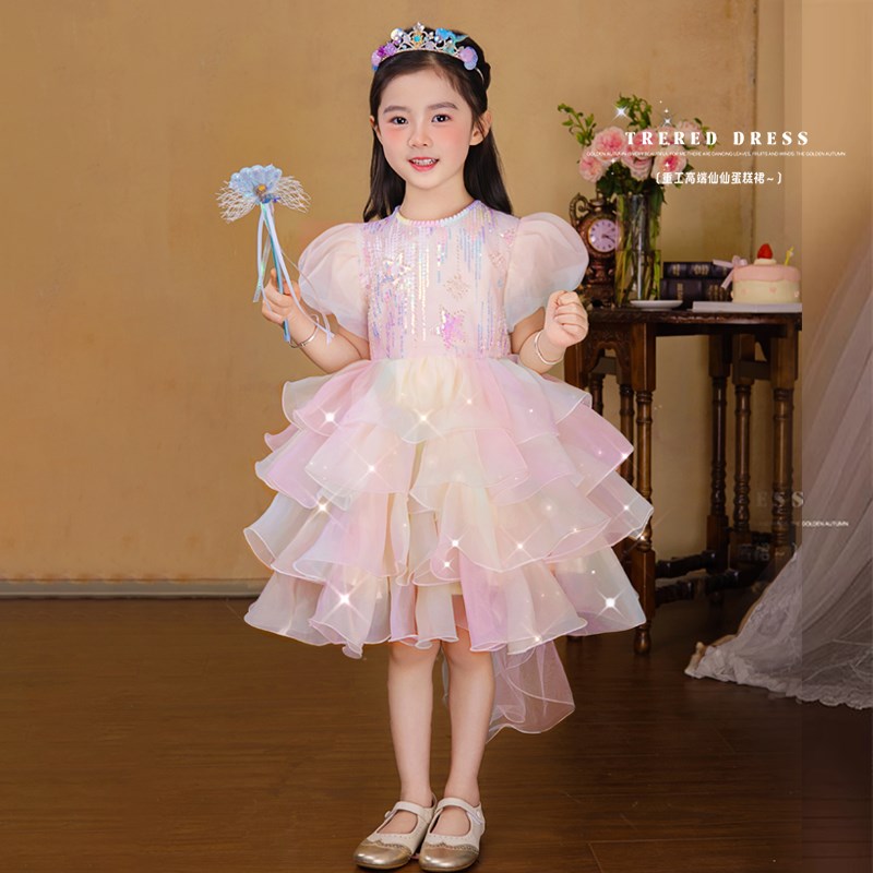 女童公主裙夏季洋气小女孩高端生日宴会连衣裙儿T童蛋糕裙礼服裙