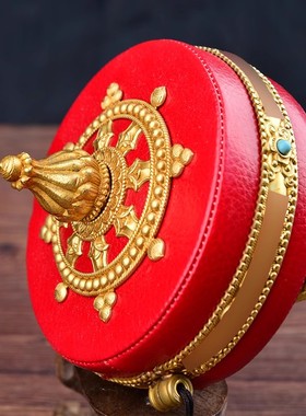 亚青银色金色红皮手摇转金轮手摇转金筒纯铜小号大号西藏手持转轮