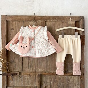 婴幼童冬棉马甲套装甜美韩版宝宝秋冬女童可爱P风加绒外出亲子套