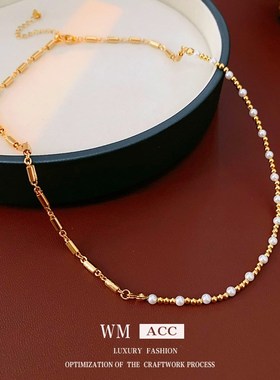 简约圆形串珠珍珠项链夏季新款百搭锁骨链轻奢高级感气质项饰