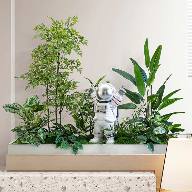 热带雨林风轻奢绿植仿真植物造景商场展厅太空人落地植物摆件景观