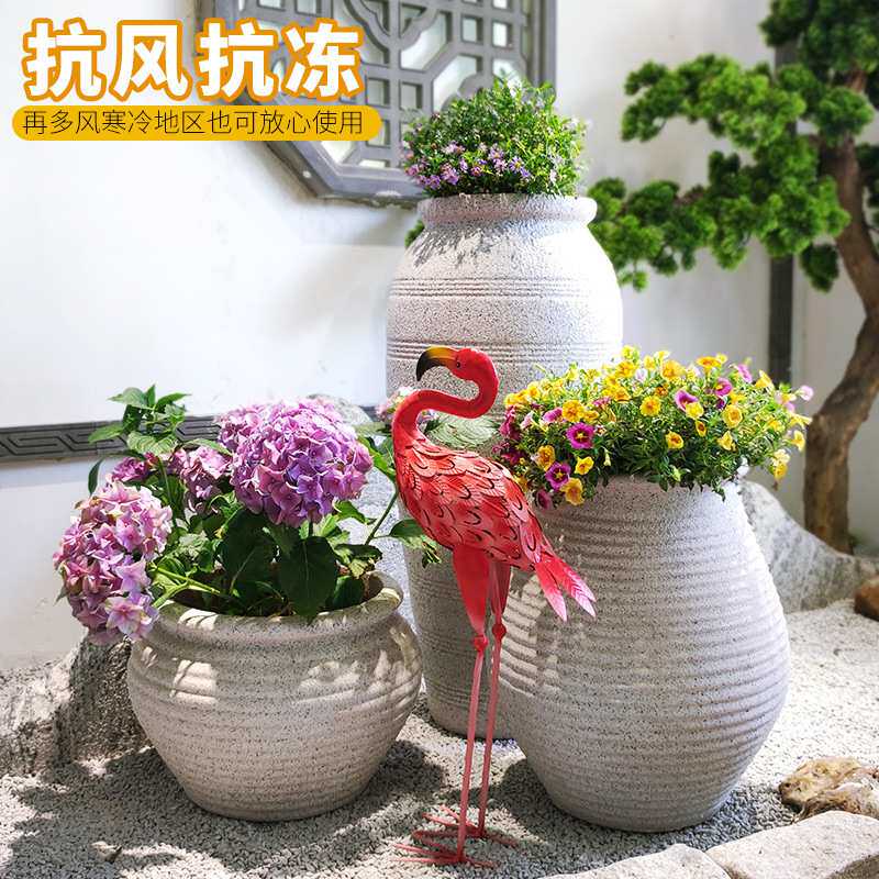包邮大号无釉红陶陶罐多肉户外花瓶庭院摆件真石陶瓷花盆组合