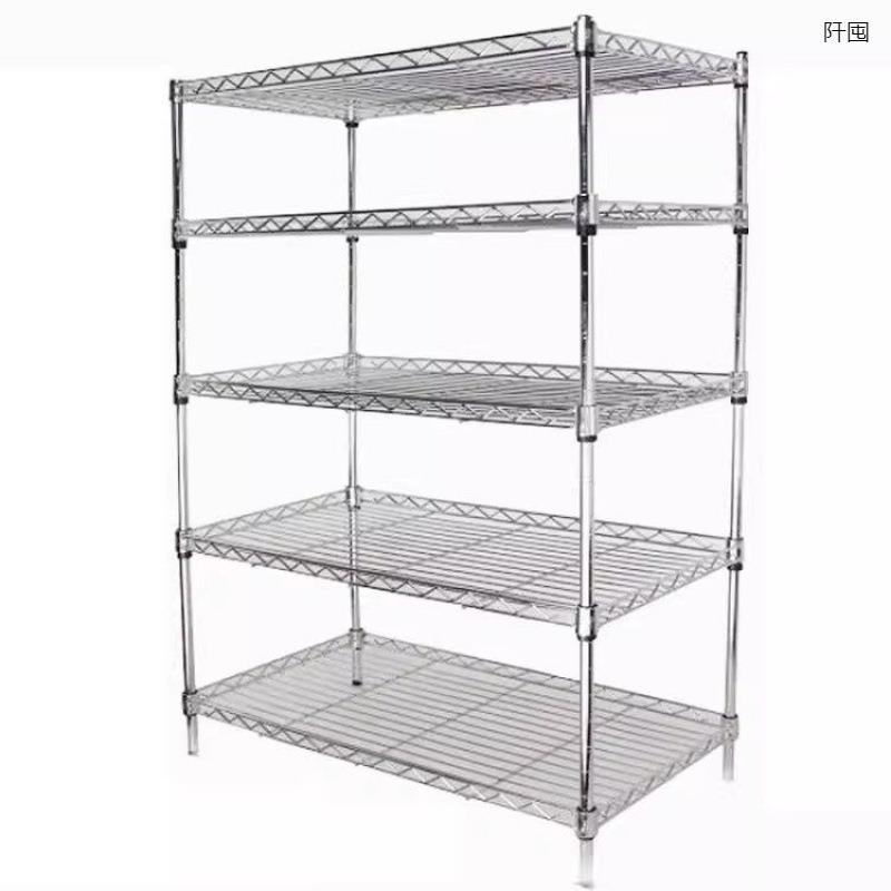 防静电带轮子可移动不锈钢色货架镀铬线网格多层架镂空仓库置物架