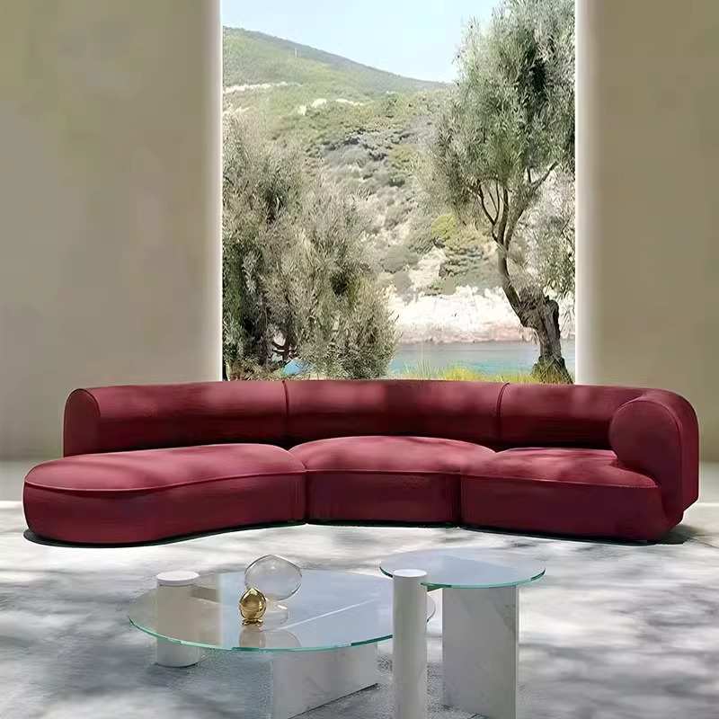 北欧轻奢布艺沙发客厅极简约小户型北欧家具设计师红色弧形沙发