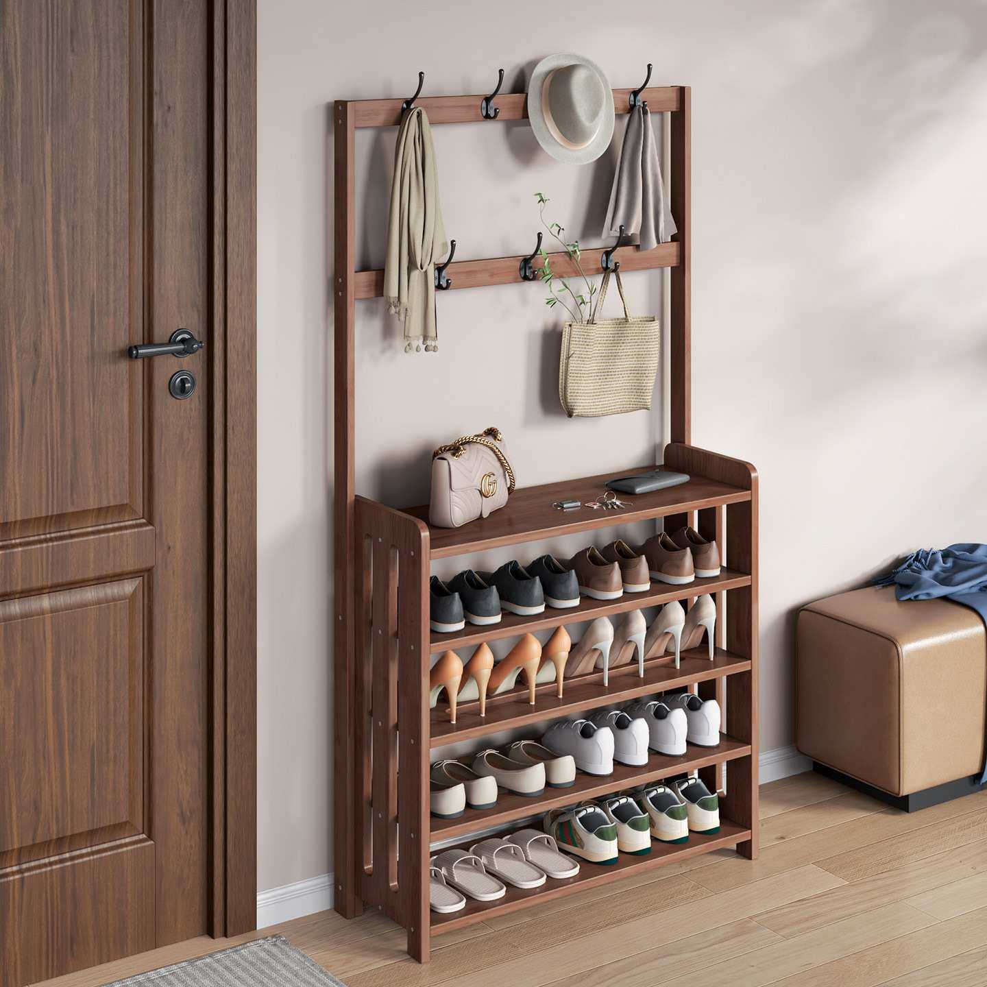 实木鞋架衣帽架一体家用入户门口玄关多层鞋柜挂衣架子收纳置物架,3C数码配件,摄像机配件,淘宝优惠券,粉丝福利购,淘宝优惠卷