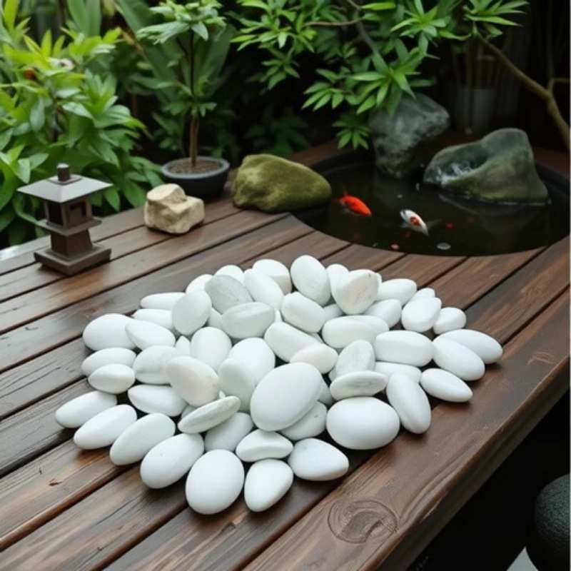 定做白色鹅卵石 庭院阳台纯白色石头户外铺路小白石子鱼缸造景石