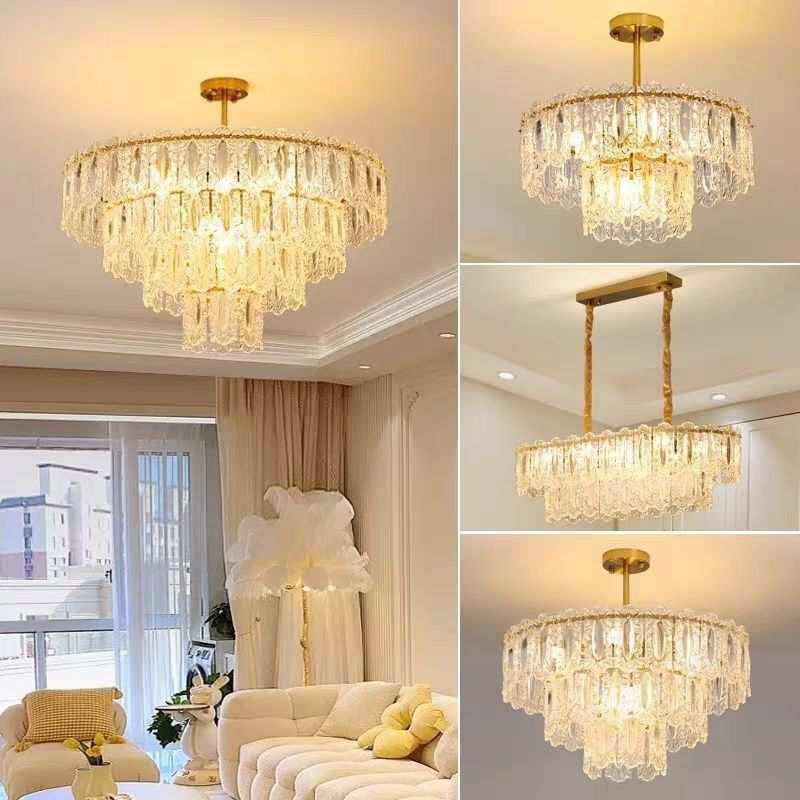 法式奶油风客厅玻璃吊灯后现代美式简约轻奢餐厅卧室水晶吸吊两用