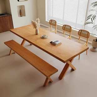 原木大板餐桌家用长方形饭桌长条桌椅组合工作台图书馆学习书桌子