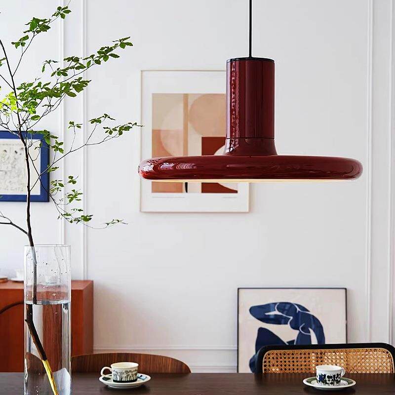 丹麦法式复古Vintage餐厅吊灯北欧极简创意红色飞碟UFO客厅飞盘灯