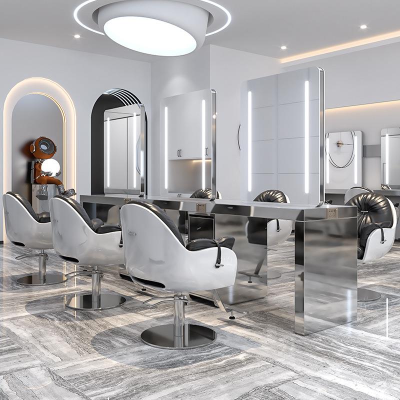 崛仕理发店镜台柜子一体美发店大理石台面剪发镜子带led灯双面镜