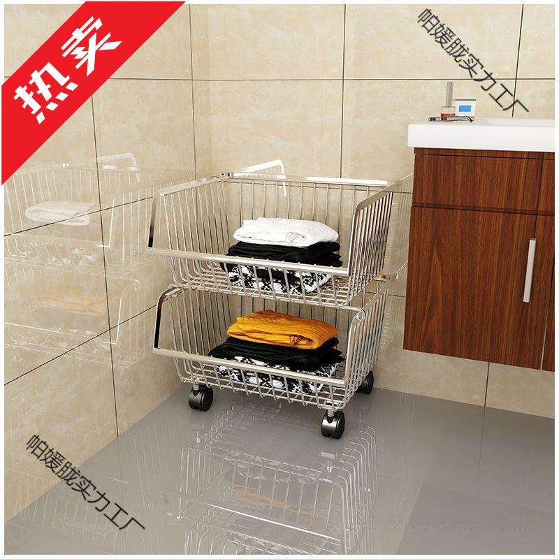 带轮收纳储物201不锈钢多层落地果蔬收纳筐厨房蔬菜篮 台面置物架