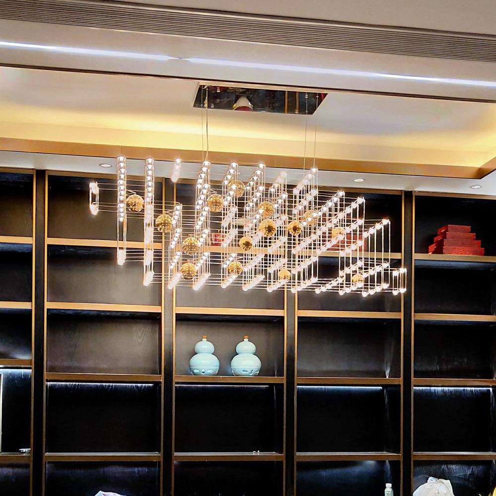 现代轻奢不锈钢LED几何吊灯/样板房/别墅/客厅/高档创意吊灯