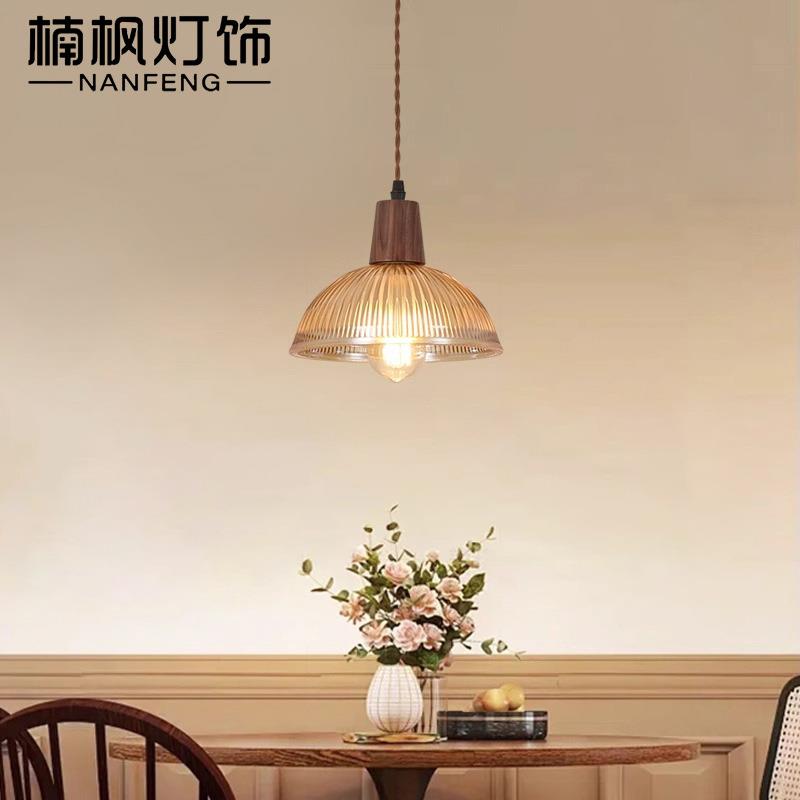 中古风美式饭厅餐桌小吊灯复古网红吧台民宿灯具胡桃木餐厅吊灯