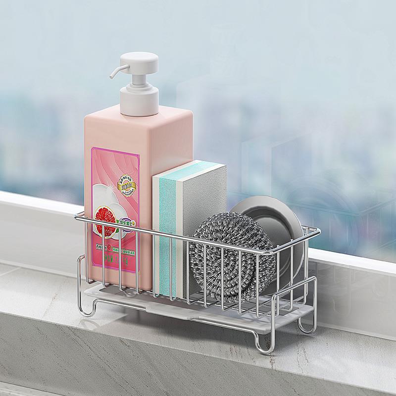 天台华莲水槽小挂篮海绵沥水篮 304不锈钢洗洁精碗布收纳架厨房窗