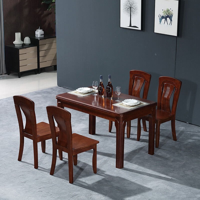 餐桌简约中小户型饭桌木质餐桌椅饭桌胡桃色一桌四椅130*80*76CZ-