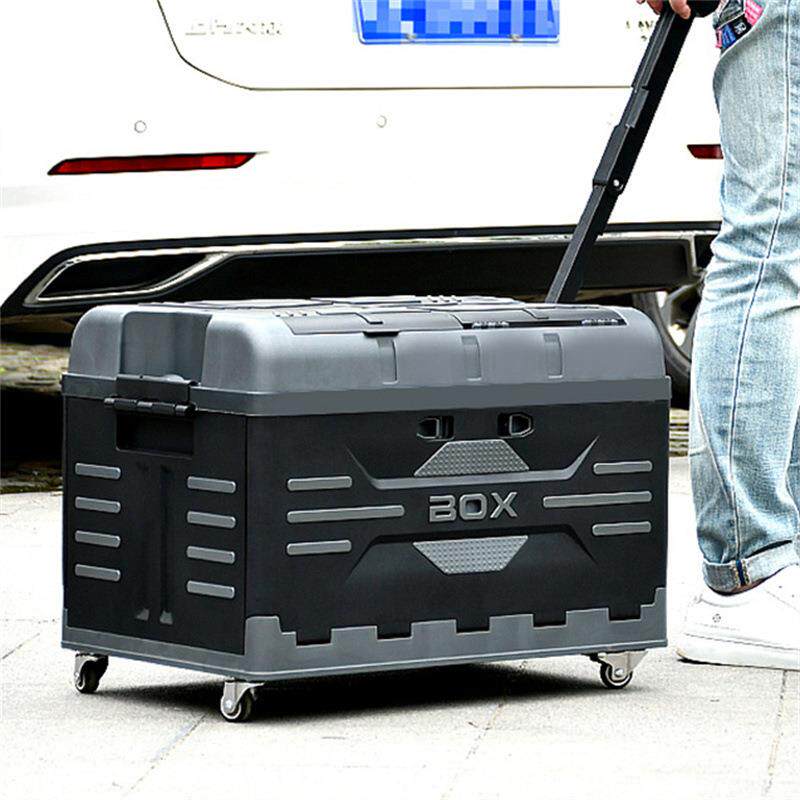 80L超大容量四轮可侧开门塑料折叠箱户外野营折叠拉杆整理收纳箱