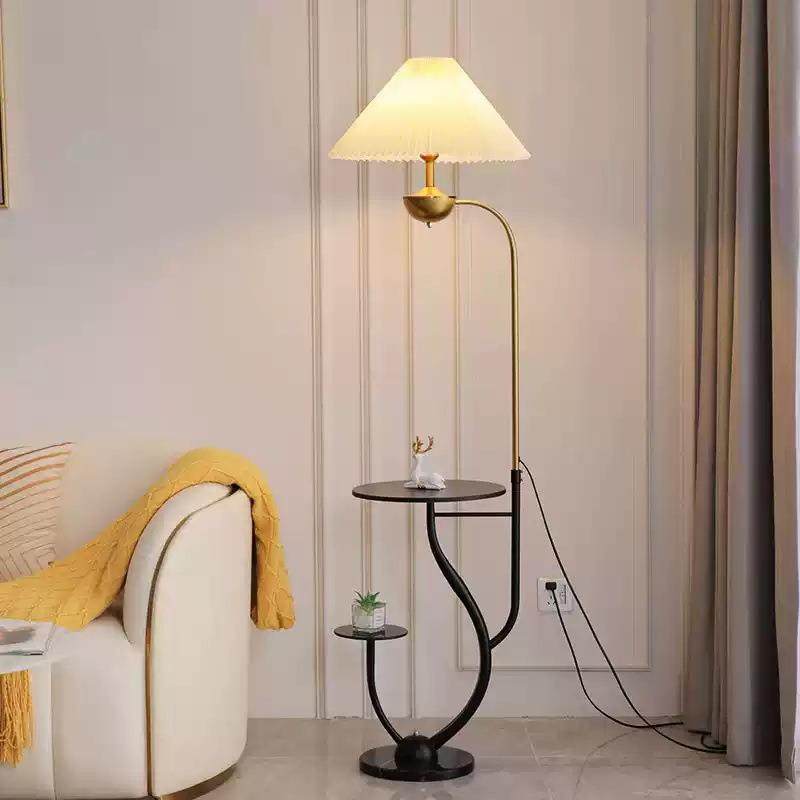 北欧轻奢奶油风落地灯客厅沙发置物摆件卧室床头柜一体立式台灯具