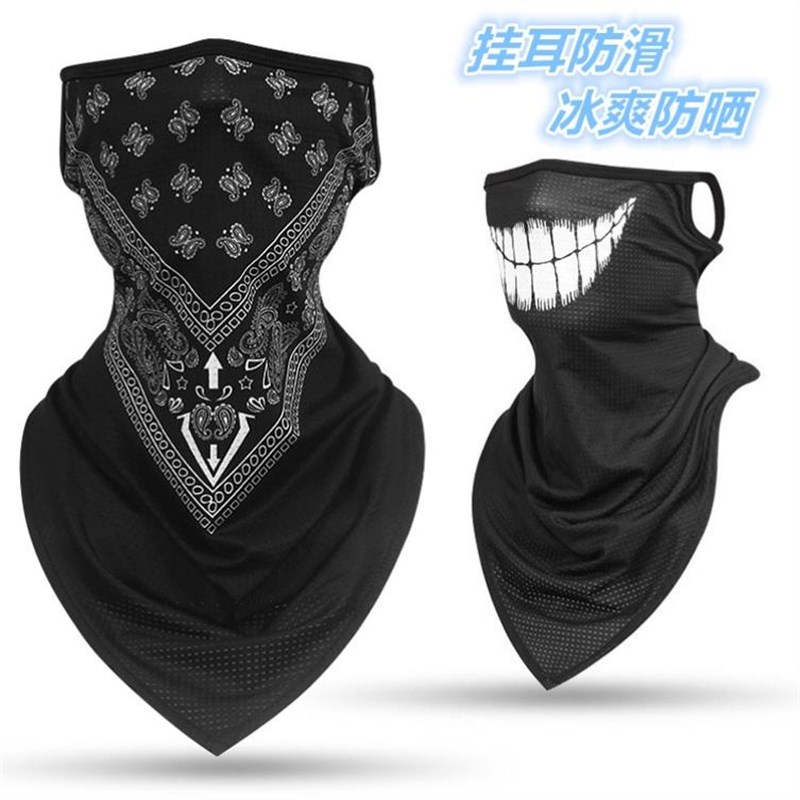 夏季防晒面罩冰丝摩托车头巾男女围脖套骑行钓鱼挂耳W遮阳面巾薄