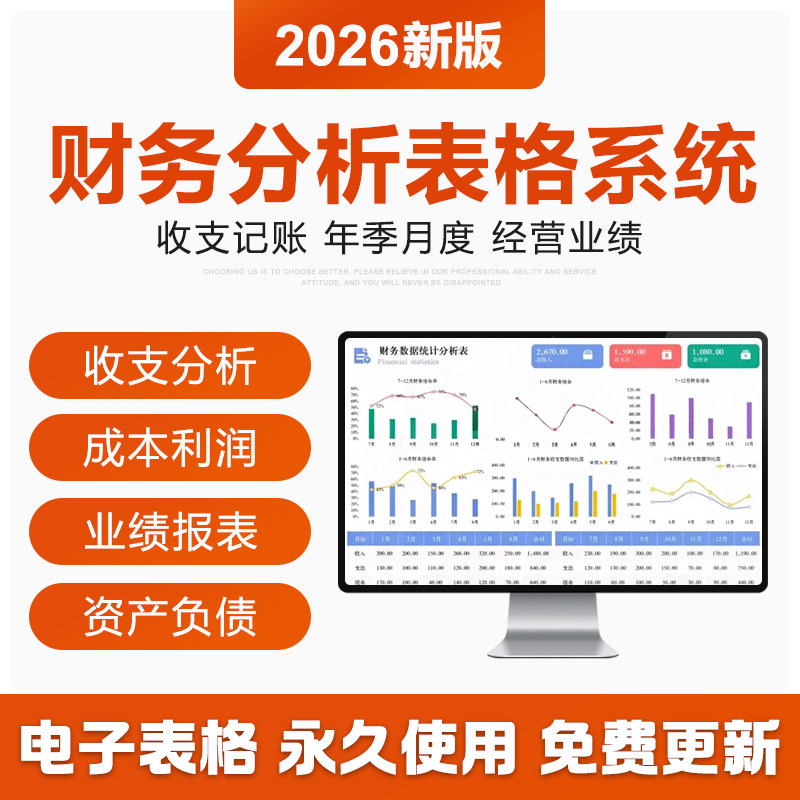 2026财务分析excel表格系统公司收入利润会计数据统计可视化报表