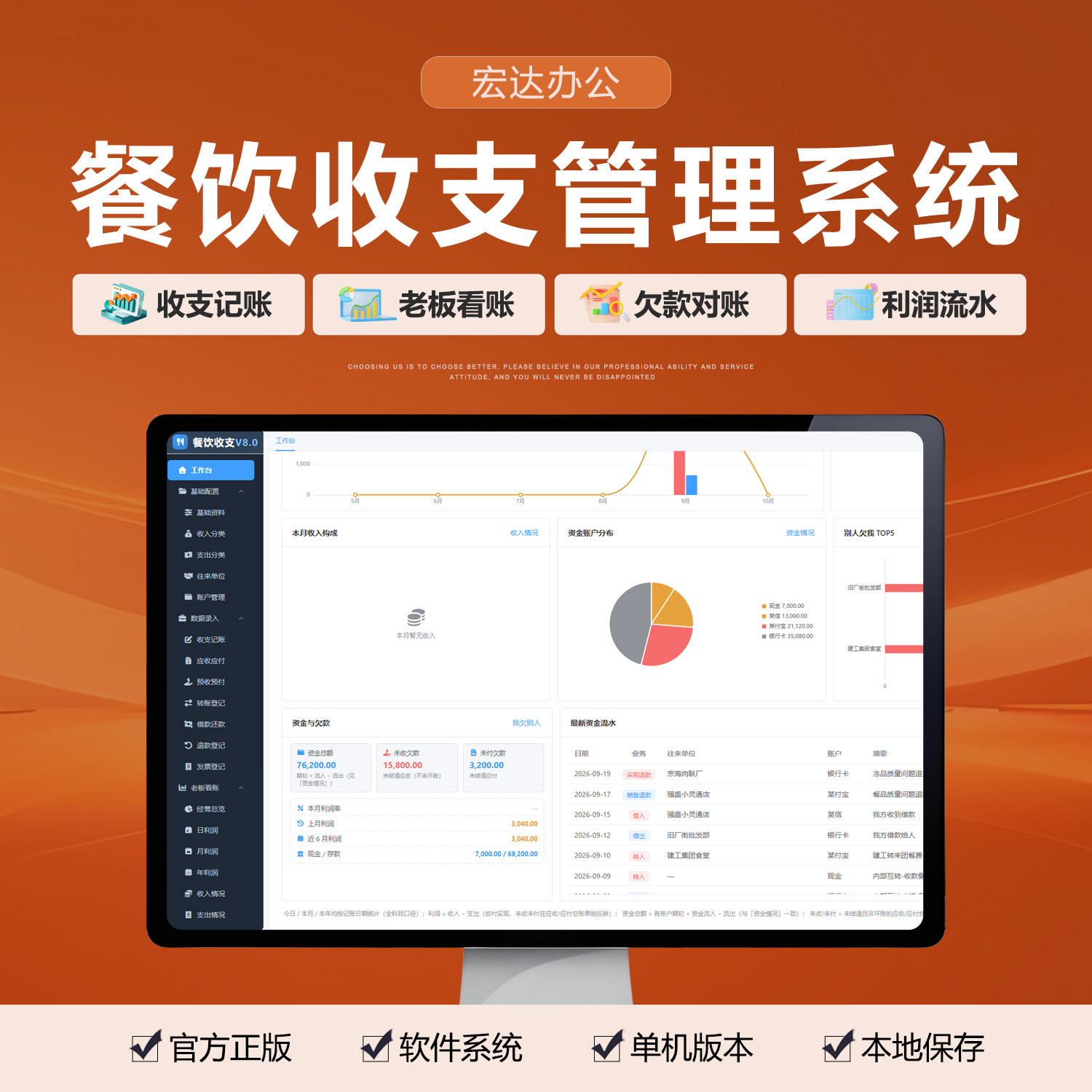 餐饮收支记内账EXCEL表格单机软件系统财务店成本核算利润做账报