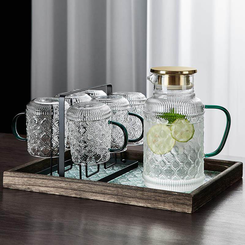 复古风海棠花杯子套装玻璃杯家用客厅简约茶具套装杯具喝水杯待客