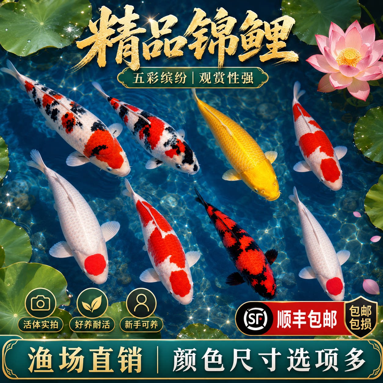 顺丰观赏鱼锦鲤鱼金鱼活鱼冷水鱼草金鱼淡水小型好养耐活红白三色图片