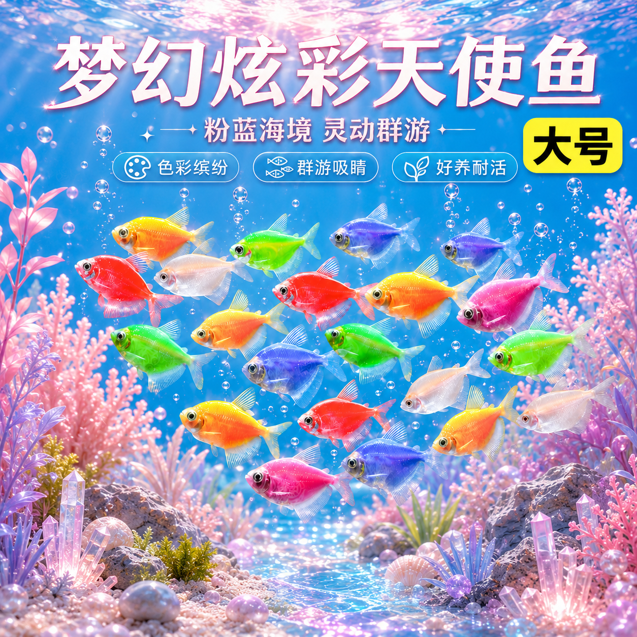 大号彩色天使鱼观赏鱼活鱼混色批发群游热带鱼小型淡水好养耐活