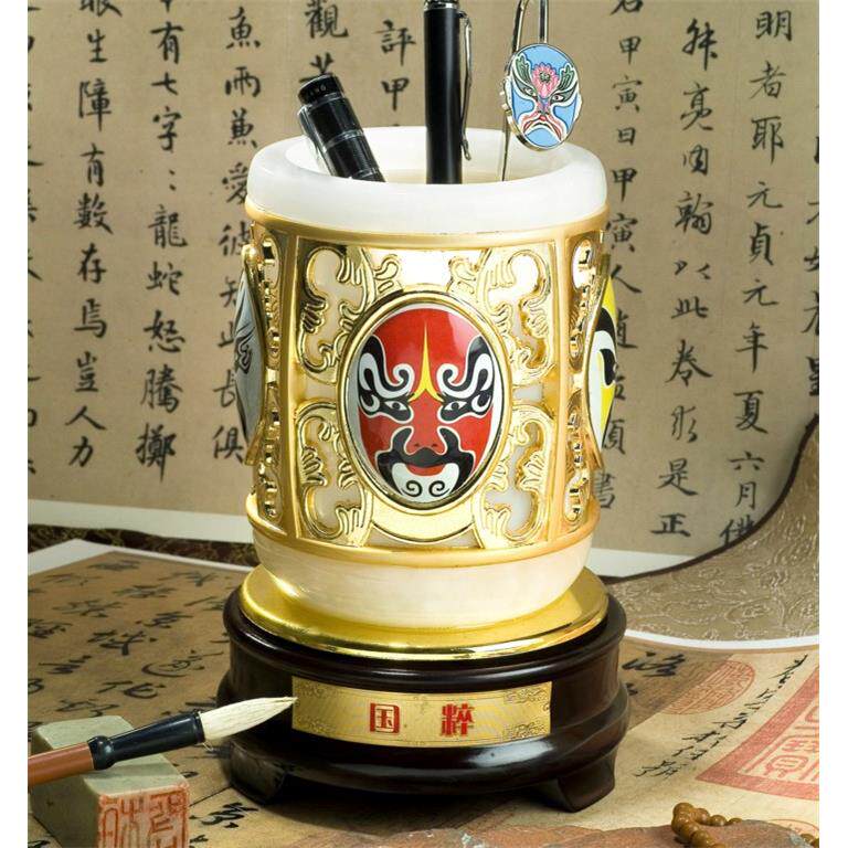 国粹笔筒京剧脸谱笔筒摆件办公办公室艺术玉笔筒制作单位同学恩师