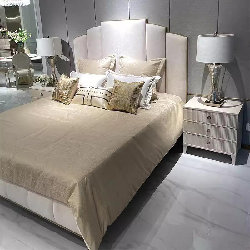 美式现代轻奢真皮大床奢华主卧简约双人大床复古实木别墅1.8m婚床