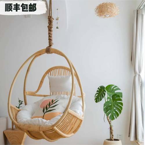 阳台吊篮藤椅北欧简约悬挂吊椅室内秋千编织天然真藤鸟巢摇椅网红