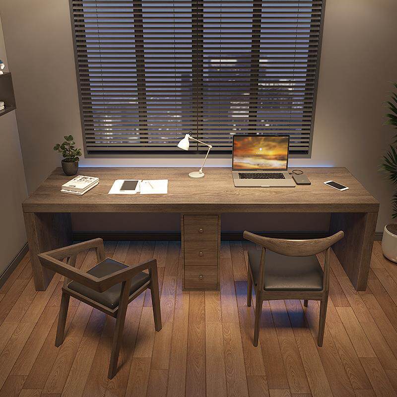 实木双人书桌书桌带抽屉带储藏长条办公桌多人位带抽屉电脑桌子