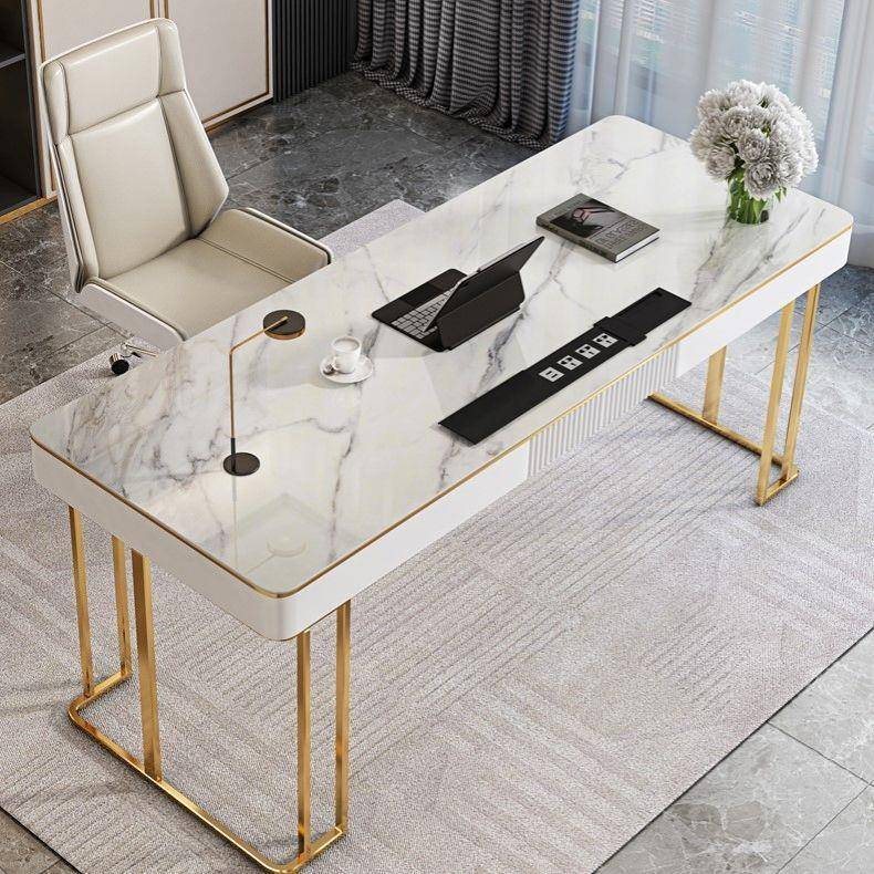 轻奢岩板书桌高档办公桌现代家用书房写字台简约台式电脑桌椅组合