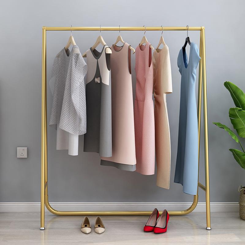 服装店展示架金色晾衣杆女装店货架落地式挂衣服架子陈列架轻奢风