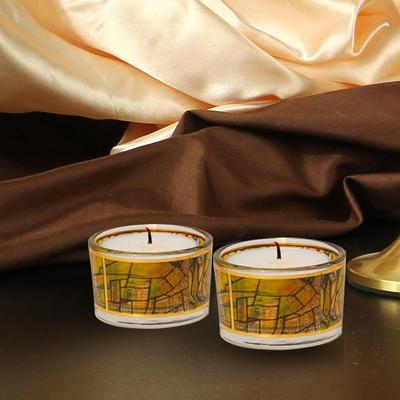 2英寸圆柱形玻璃烛台蚀刻石榴耶路撒冷城市图案犹太安息日装饰品