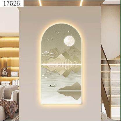 山水画玄关走廊入户抽象风景氛围感壁画发光LED灯带装饰画高级感