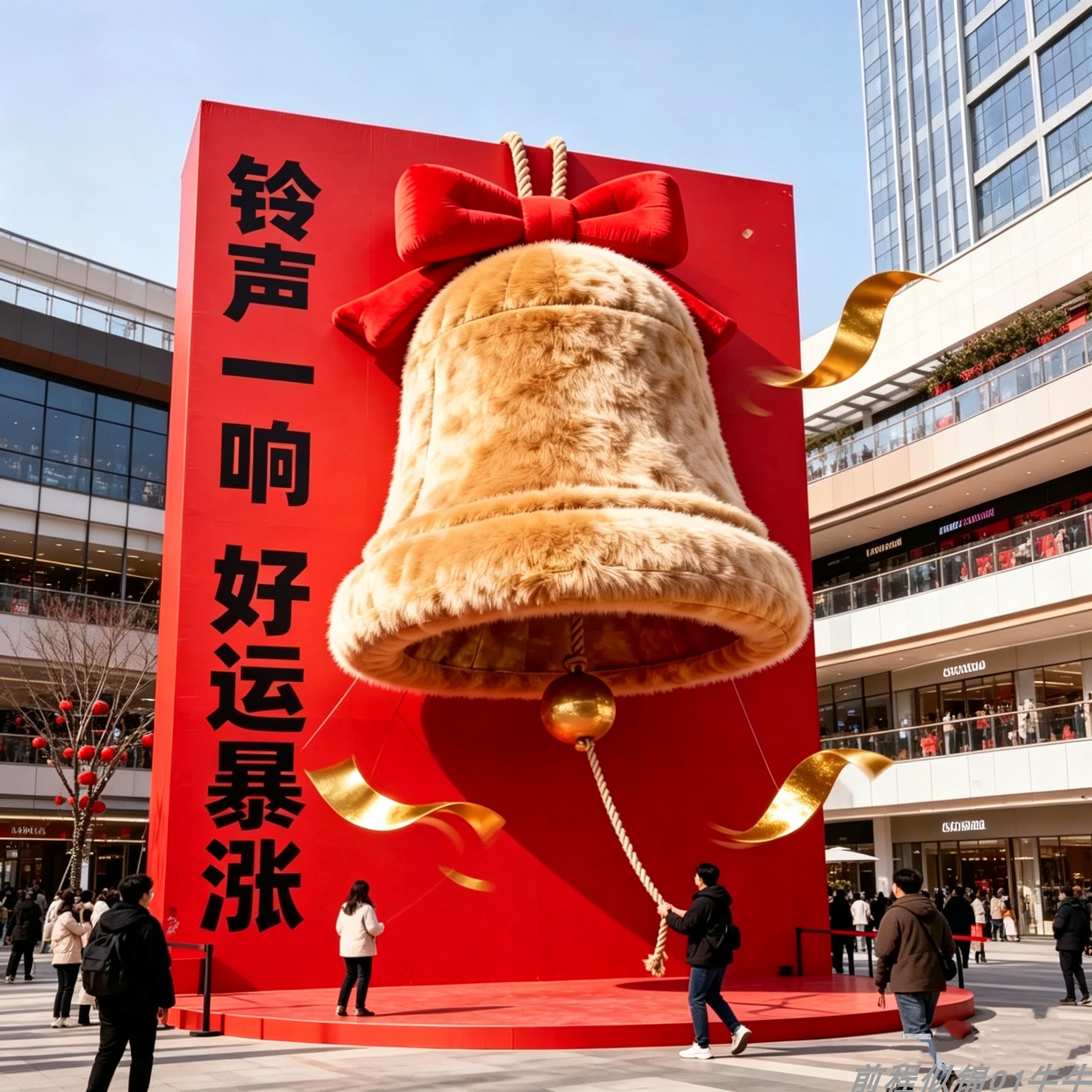 元旦巨型毛绒好运铃铛美陈装置图片