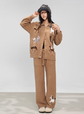 HSNH【马年限定】新年家居服时尚男女款圆领开衫宽松休闲毛衣套装